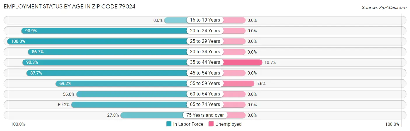 Employment Status by Age in Zip Code 79024