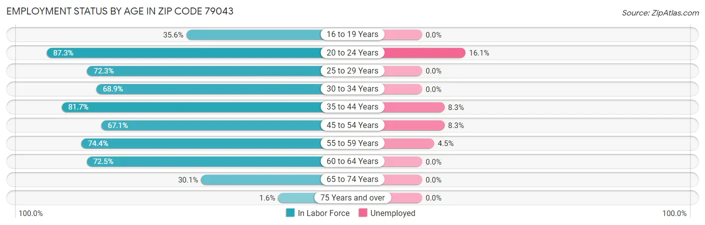 Employment Status by Age in Zip Code 79043