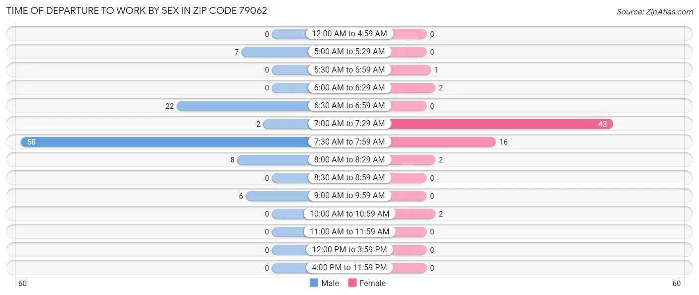 Time of Departure to Work by Sex in Zip Code 79062