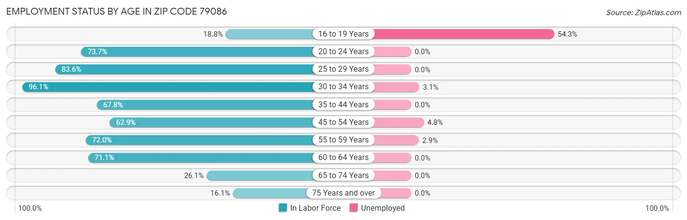 Employment Status by Age in Zip Code 79086