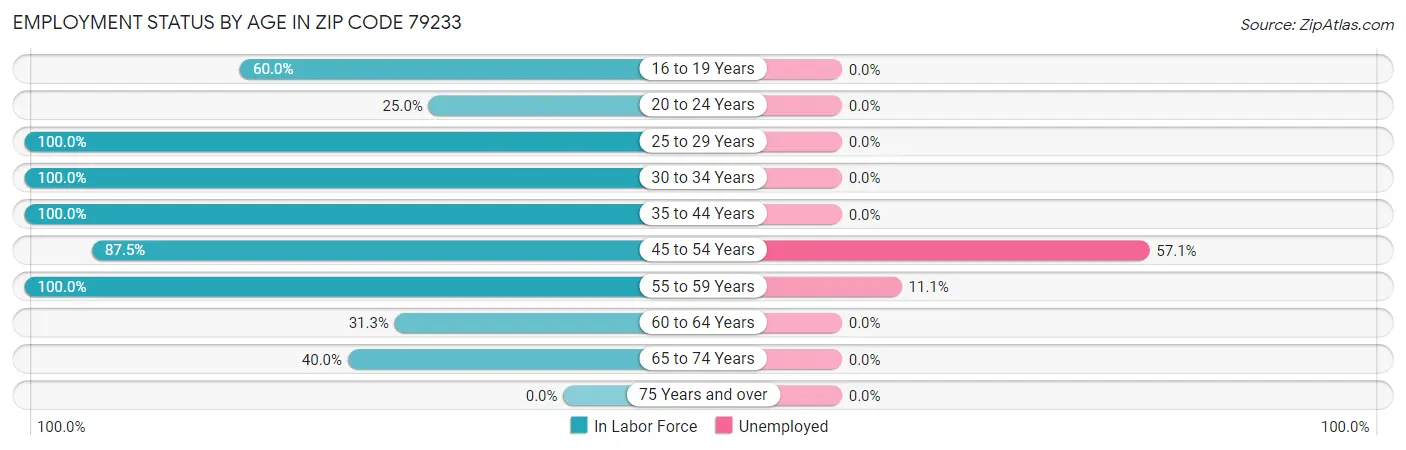 Employment Status by Age in Zip Code 79233
