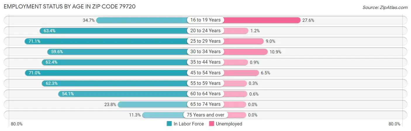 Employment Status by Age in Zip Code 79720