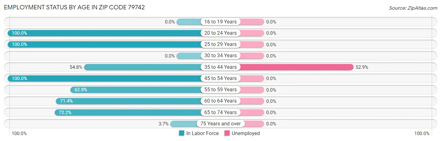 Employment Status by Age in Zip Code 79742