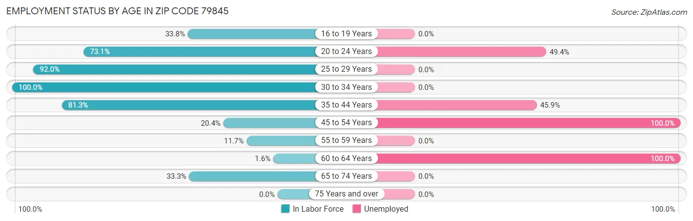Employment Status by Age in Zip Code 79845