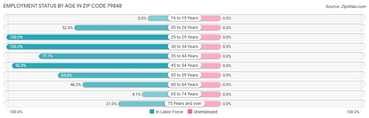 Employment Status by Age in Zip Code 79848