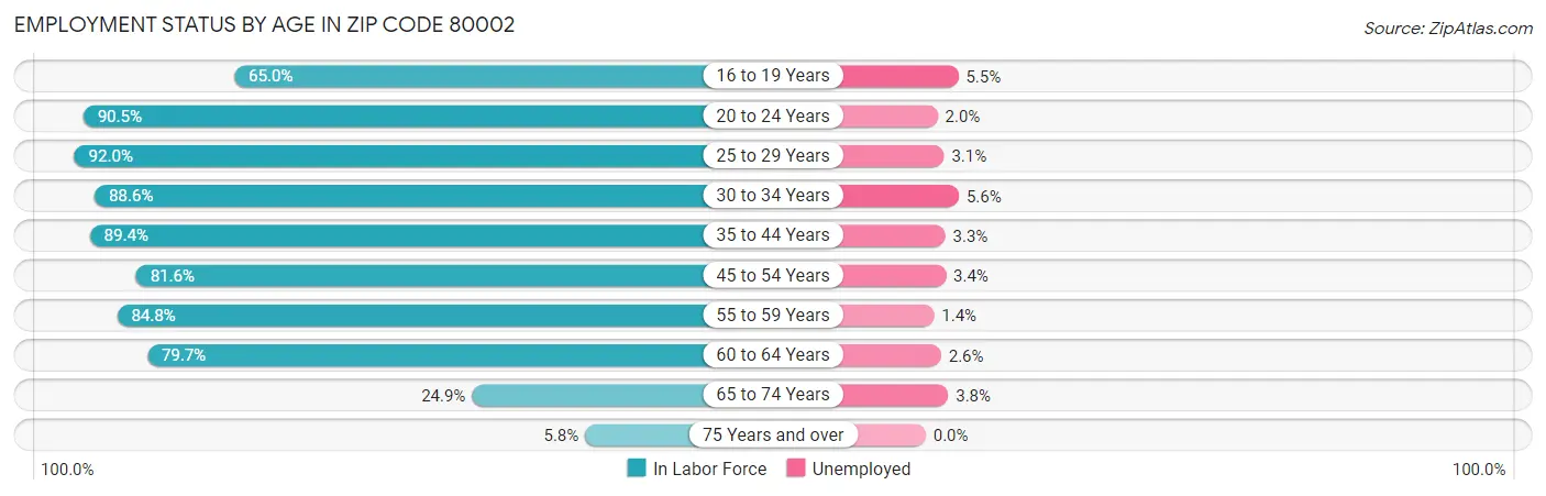 Employment Status by Age in Zip Code 80002