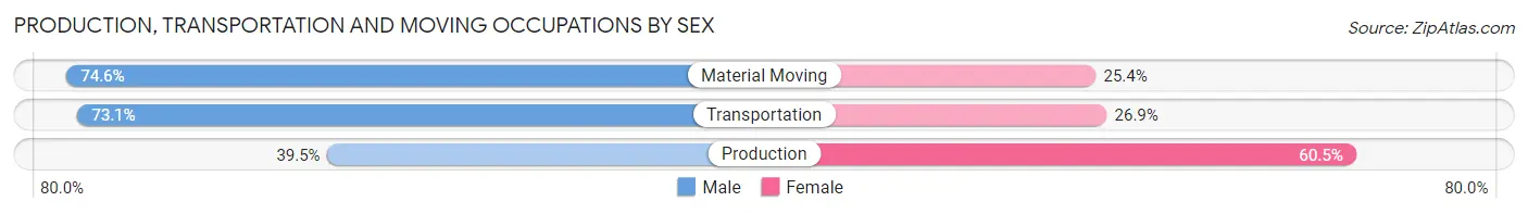 Production, Transportation and Moving Occupations by Sex in Zip Code 80023