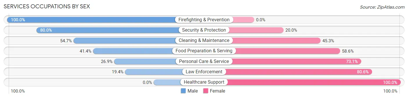 Services Occupations by Sex in Zip Code 80026