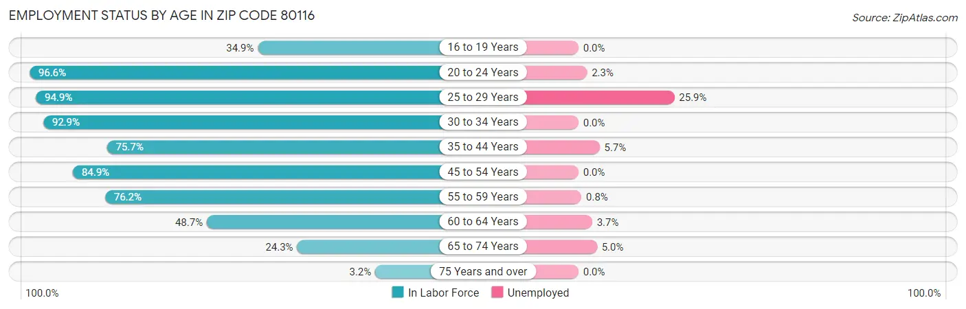 Employment Status by Age in Zip Code 80116