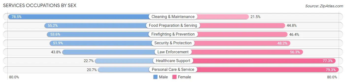 Services Occupations by Sex in Zip Code 80210