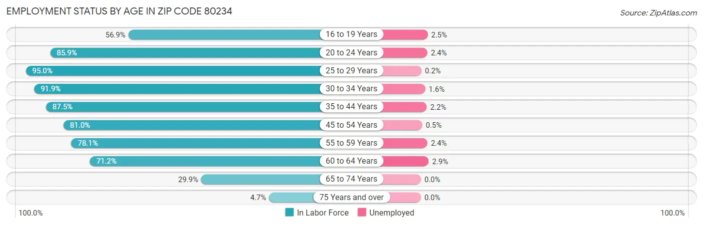 Employment Status by Age in Zip Code 80234