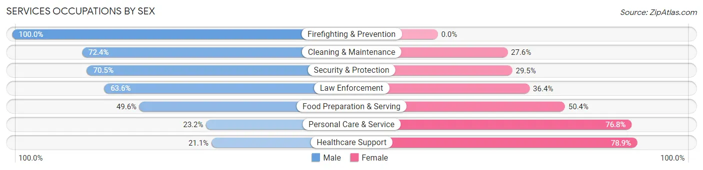 Services Occupations by Sex in Zip Code 80302