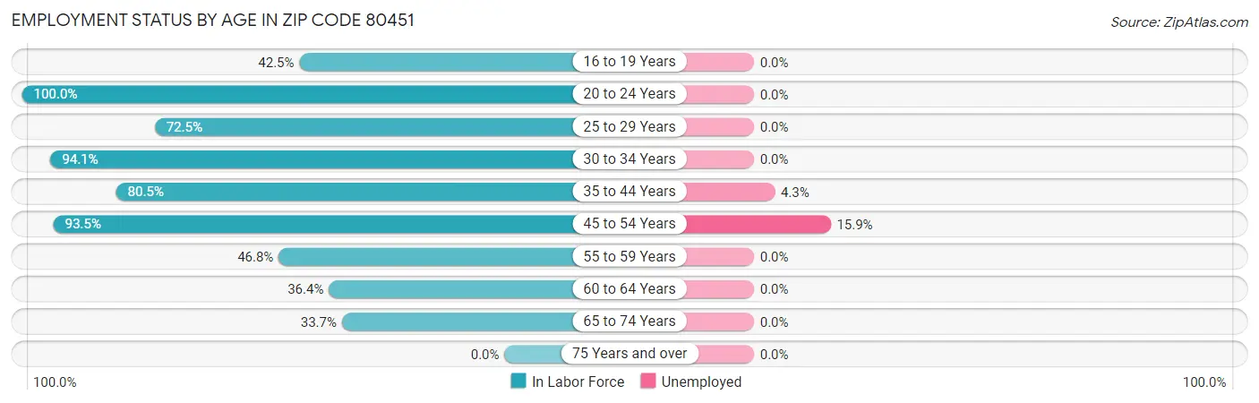Employment Status by Age in Zip Code 80451