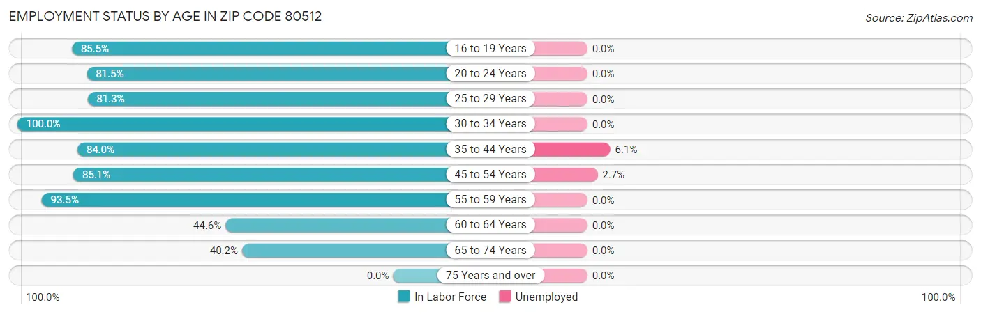 Employment Status by Age in Zip Code 80512
