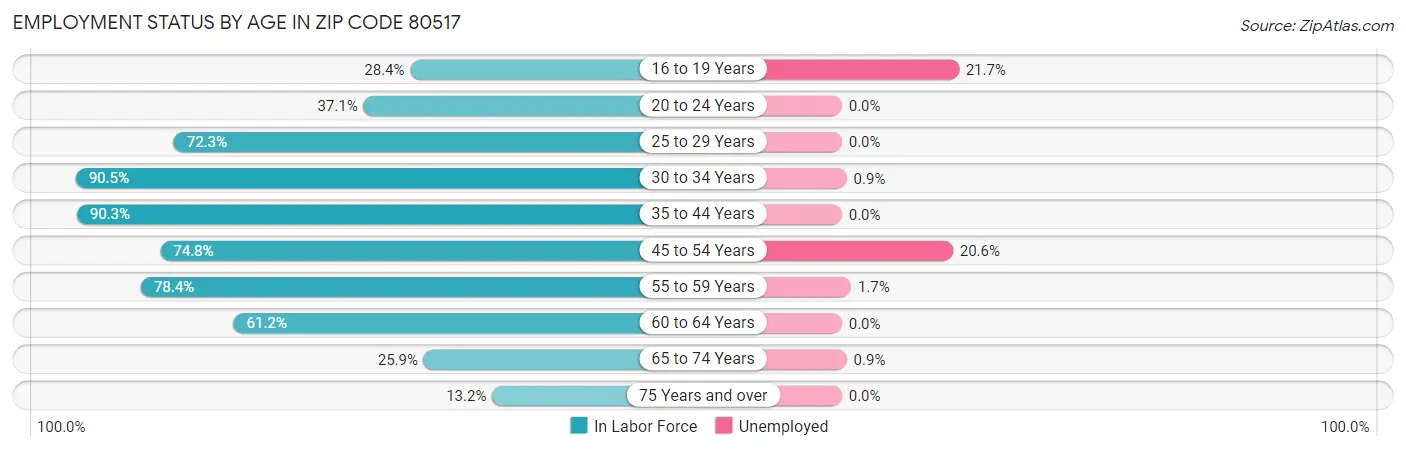 Employment Status by Age in Zip Code 80517