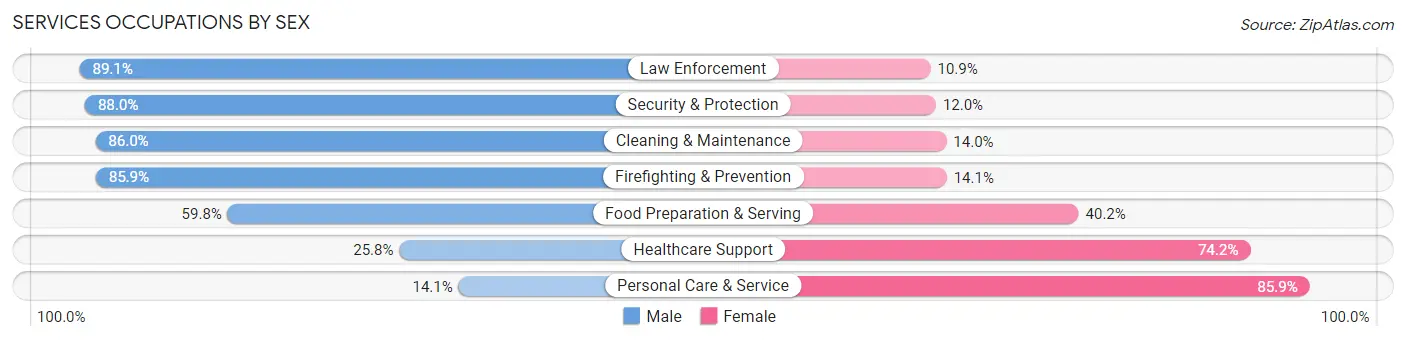 Services Occupations by Sex in Zip Code 80602