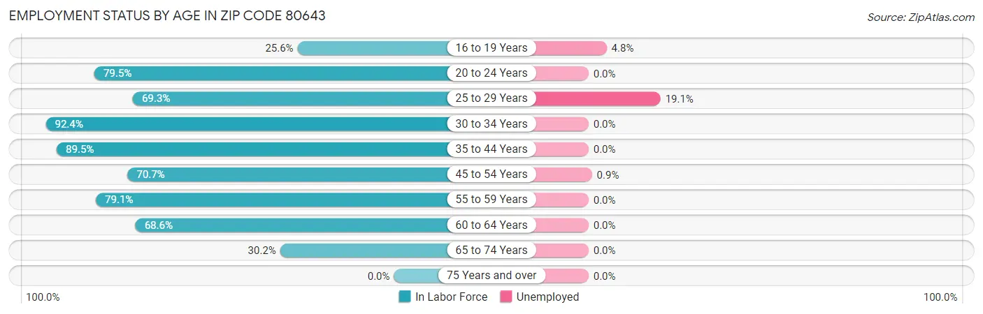 Employment Status by Age in Zip Code 80643