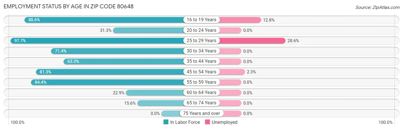 Employment Status by Age in Zip Code 80648