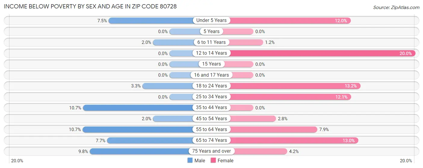 Income Below Poverty by Sex and Age in Zip Code 80728