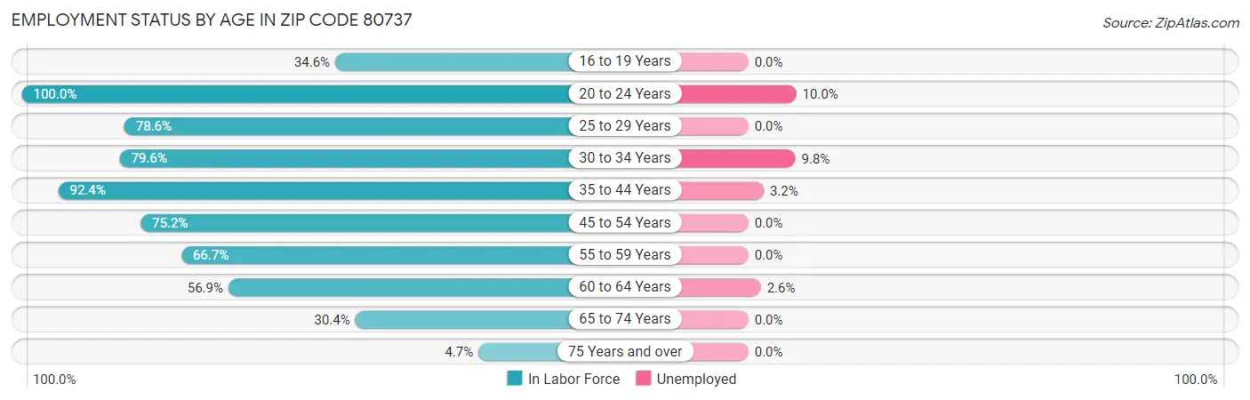 Employment Status by Age in Zip Code 80737
