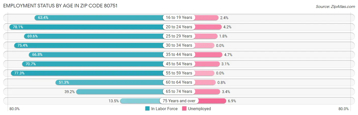 Employment Status by Age in Zip Code 80751