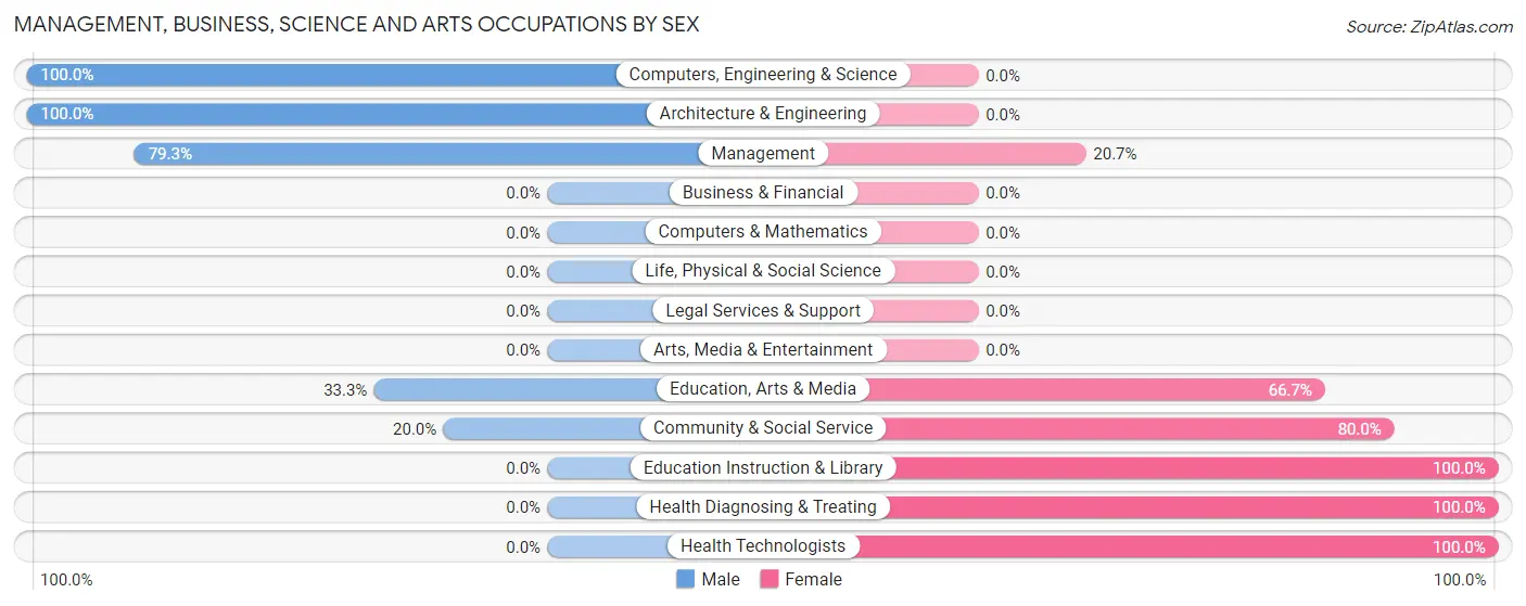 Management, Business, Science and Arts Occupations by Sex in Zip Code 80754