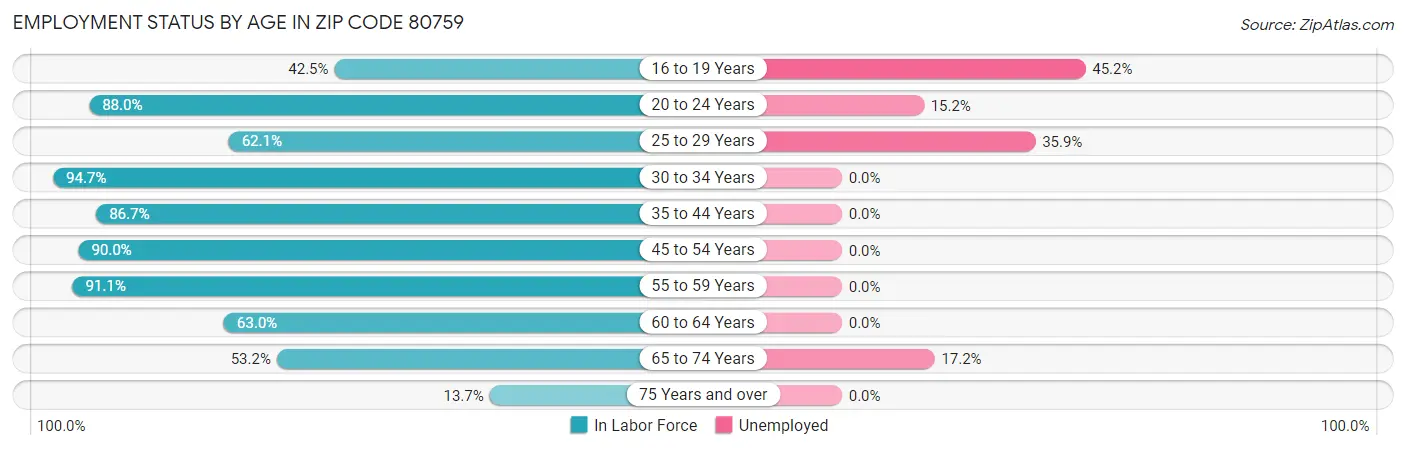 Employment Status by Age in Zip Code 80759