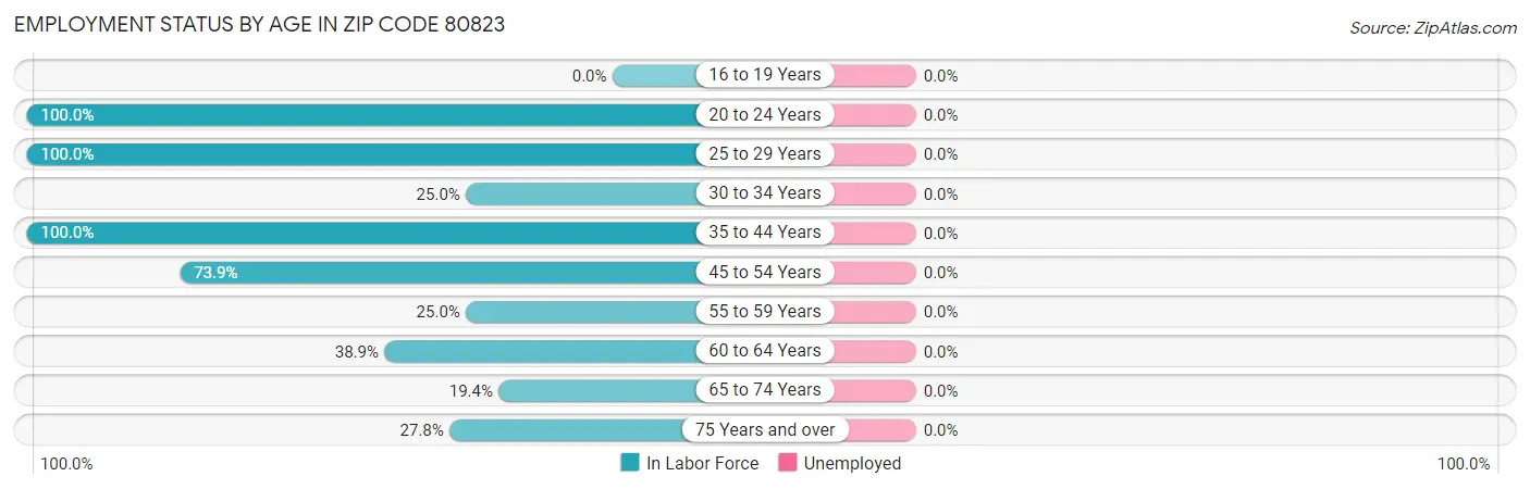 Employment Status by Age in Zip Code 80823