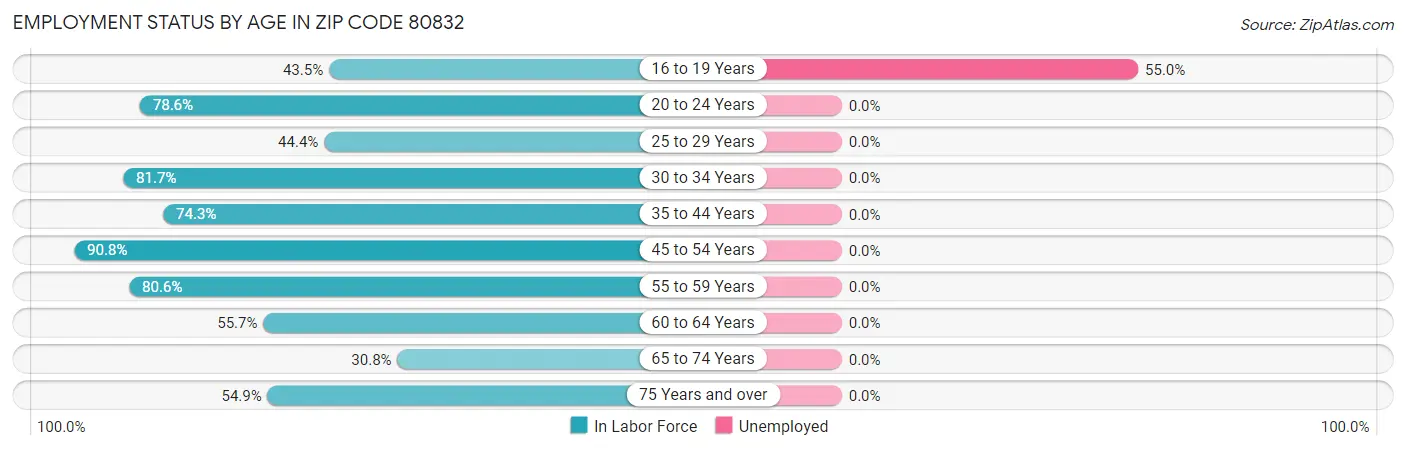 Employment Status by Age in Zip Code 80832