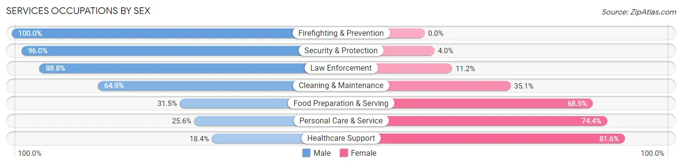 Services Occupations by Sex in Zip Code 80906