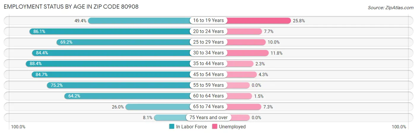 Employment Status by Age in Zip Code 80908