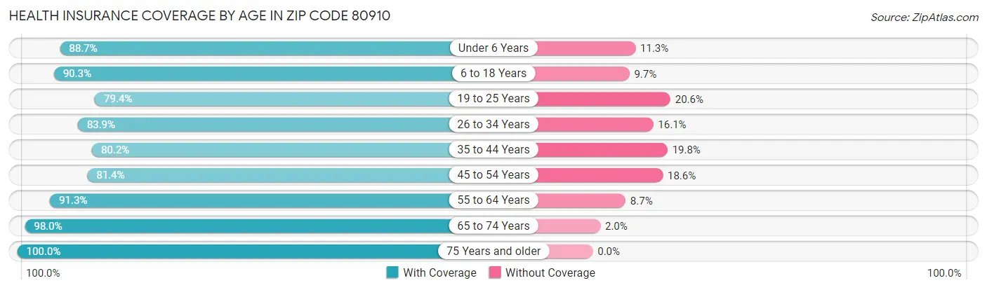 Health Insurance Coverage by Age in Zip Code 80910