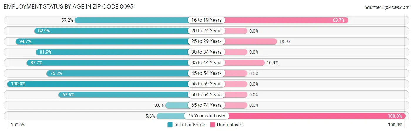 Employment Status by Age in Zip Code 80951
