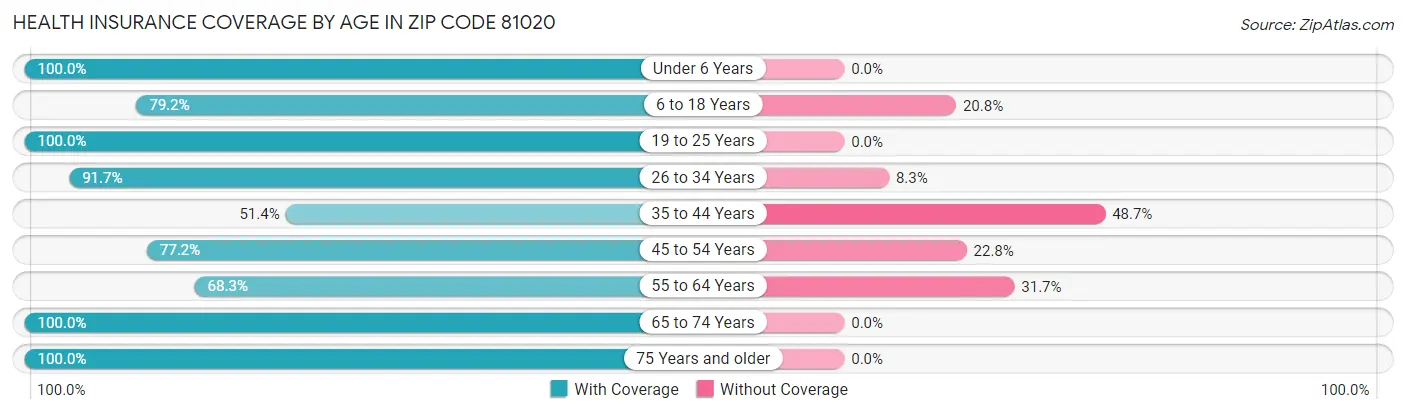 Health Insurance Coverage by Age in Zip Code 81020