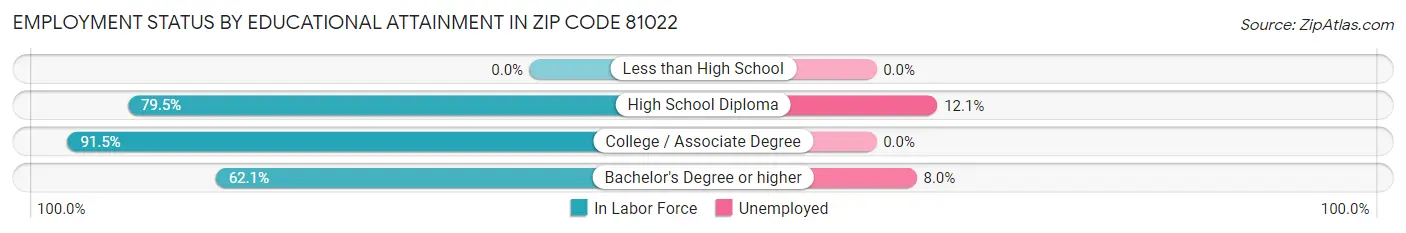 Employment Status by Educational Attainment in Zip Code 81022