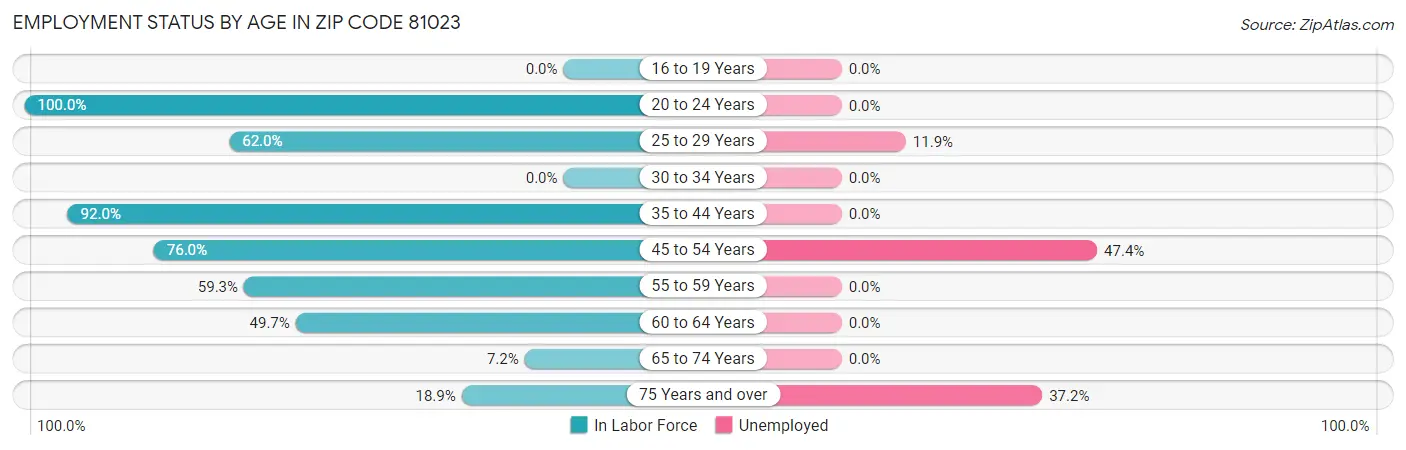 Employment Status by Age in Zip Code 81023