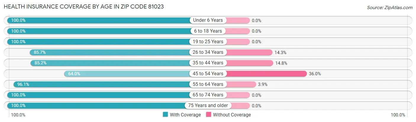 Health Insurance Coverage by Age in Zip Code 81023