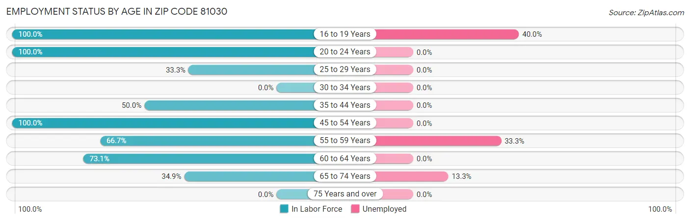 Employment Status by Age in Zip Code 81030