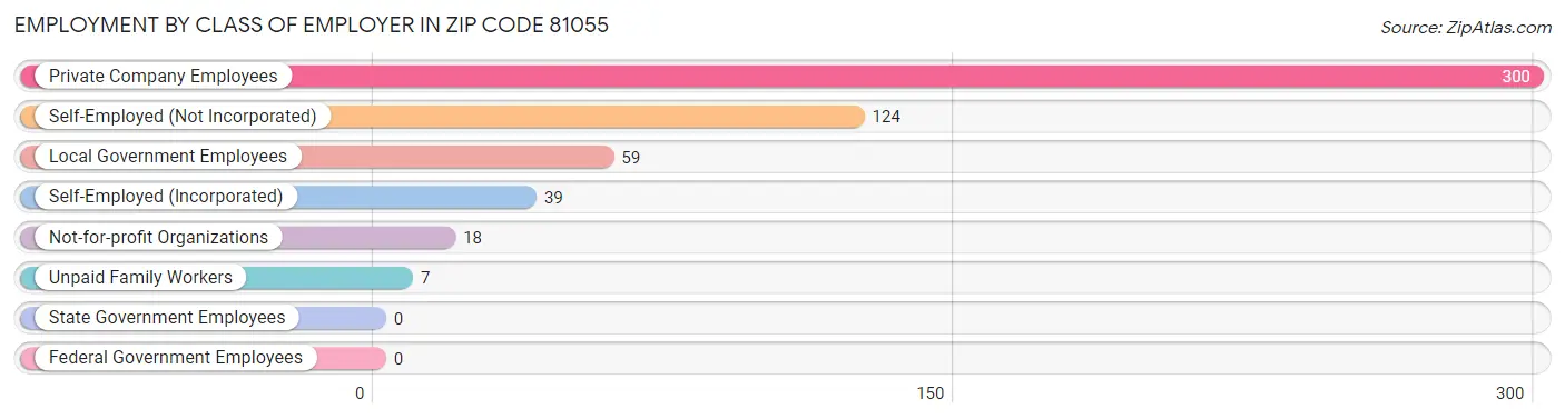 Employment by Class of Employer in Zip Code 81055