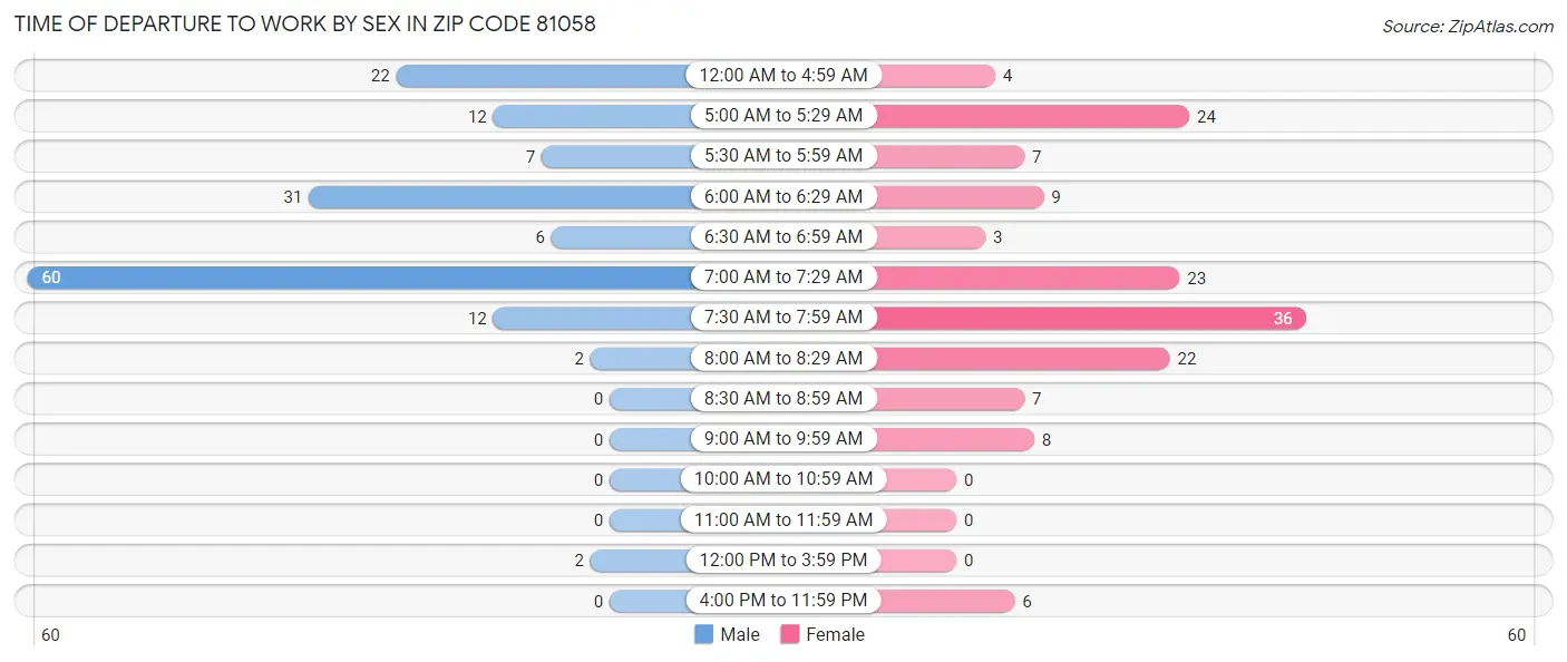 Time of Departure to Work by Sex in Zip Code 81058