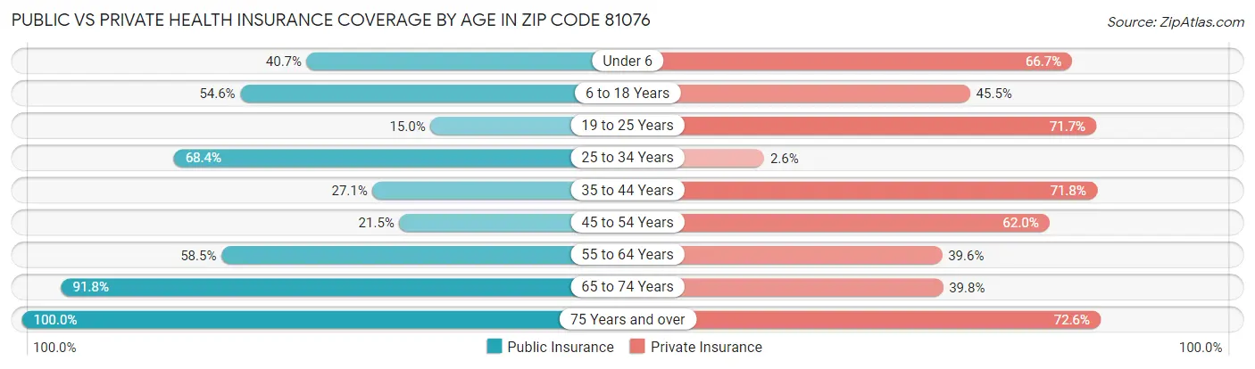 Public vs Private Health Insurance Coverage by Age in Zip Code 81076