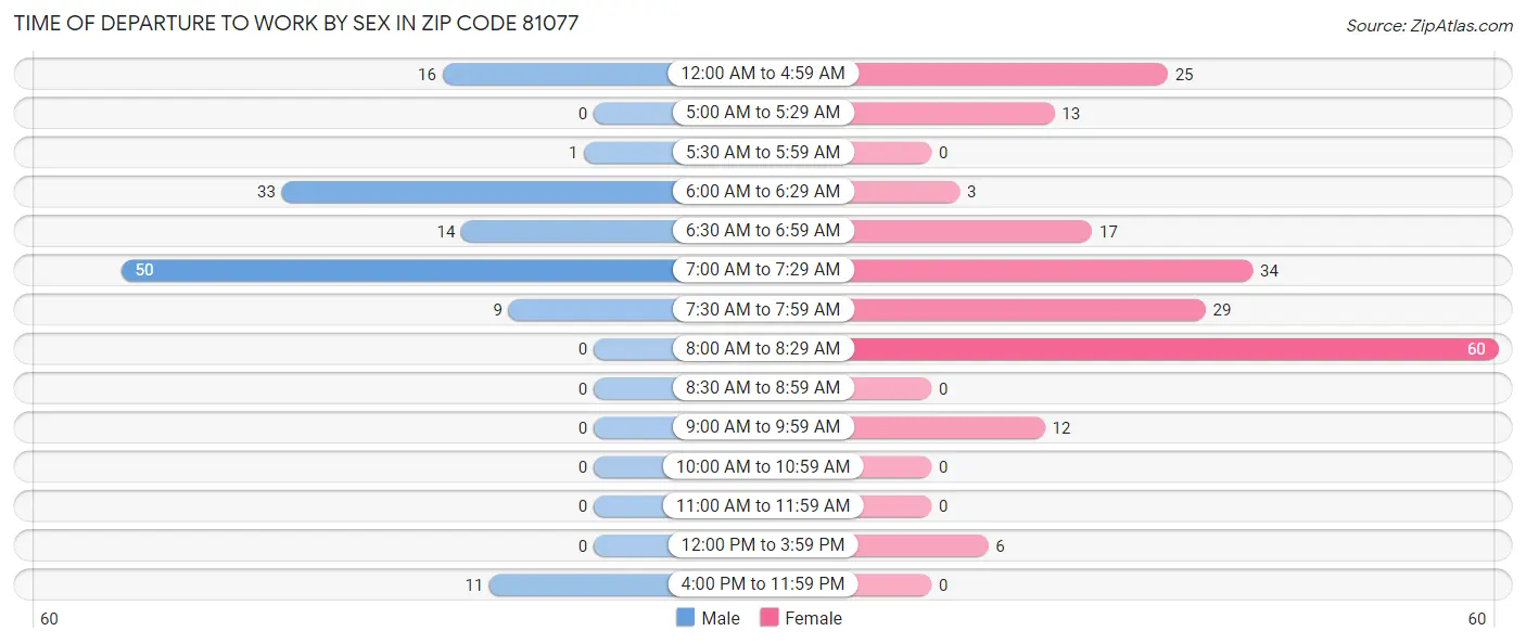 Time of Departure to Work by Sex in Zip Code 81077