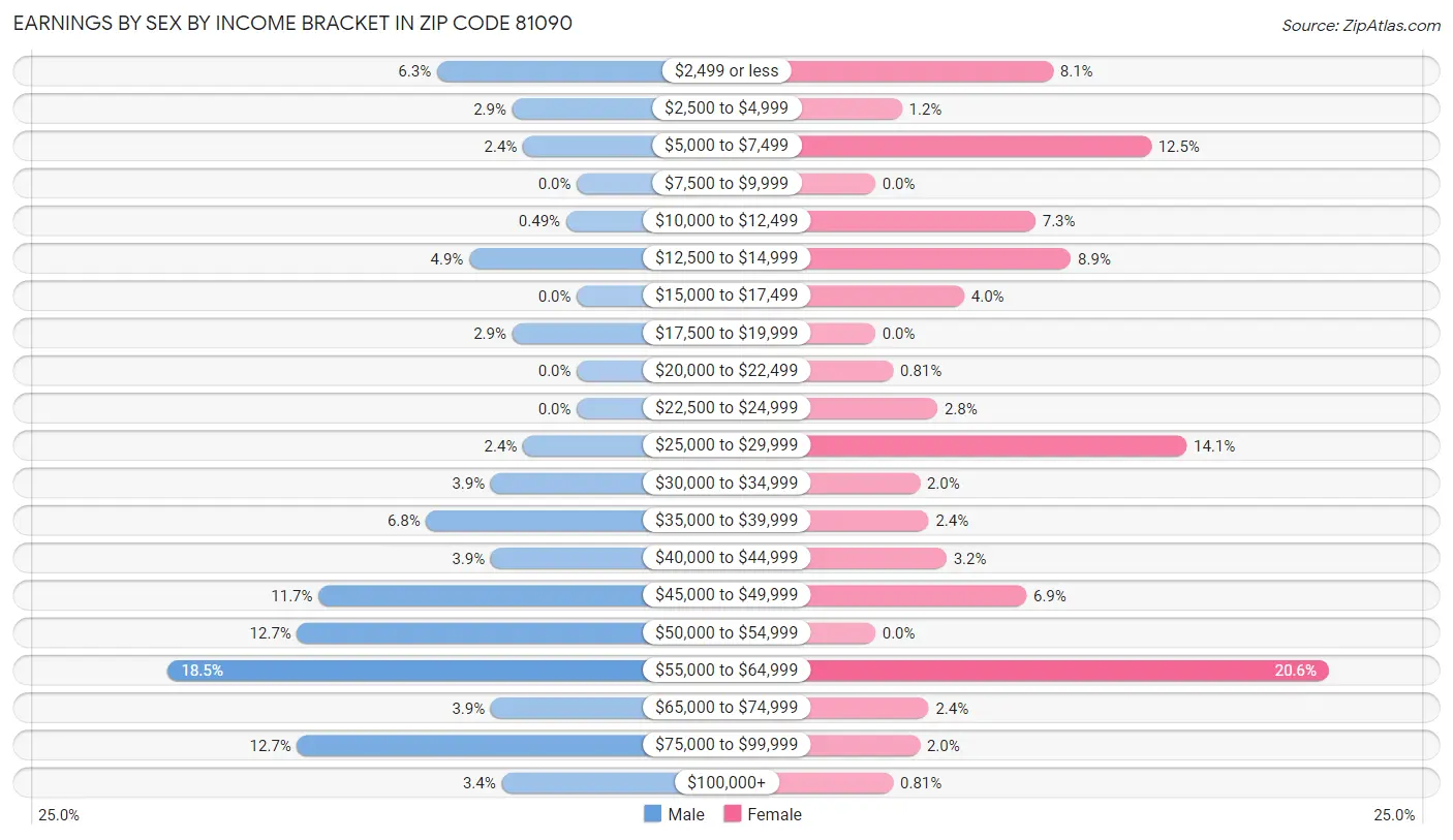 Earnings by Sex by Income Bracket in Zip Code 81090