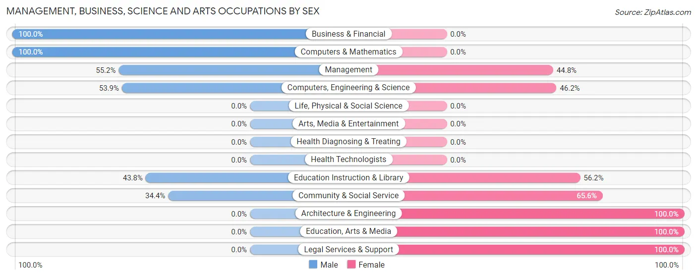 Management, Business, Science and Arts Occupations by Sex in Zip Code 81125