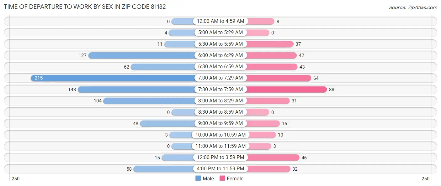 Time of Departure to Work by Sex in Zip Code 81132