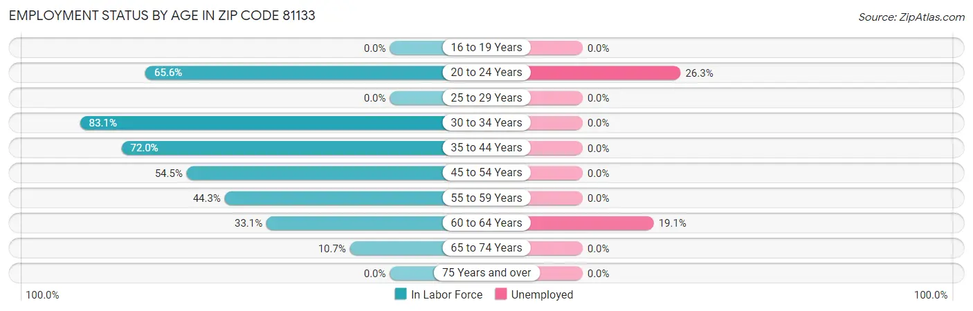 Employment Status by Age in Zip Code 81133