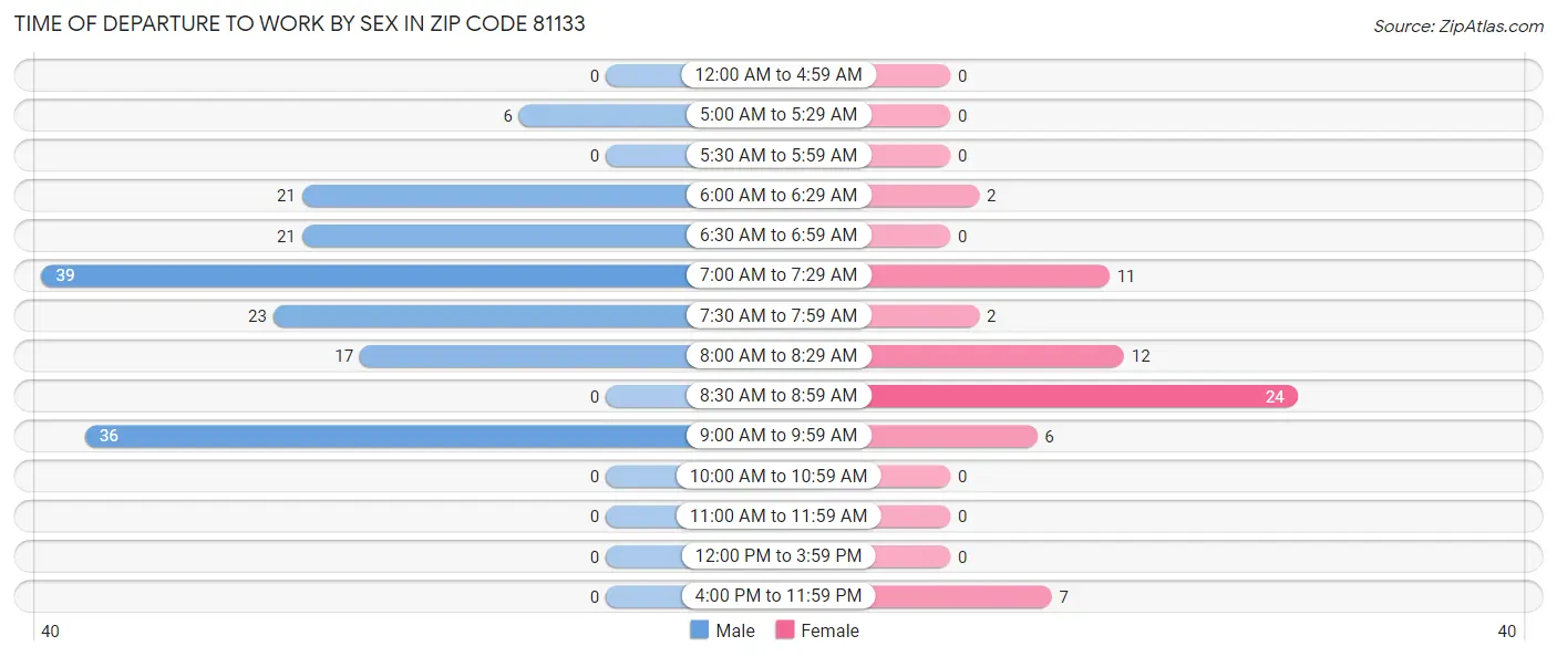 Time of Departure to Work by Sex in Zip Code 81133