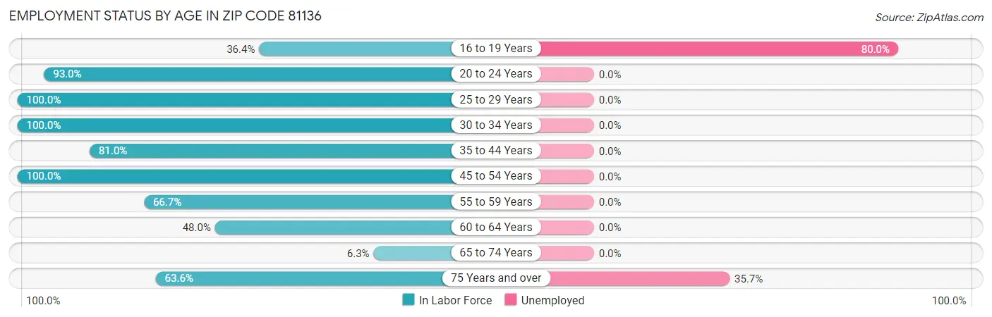 Employment Status by Age in Zip Code 81136