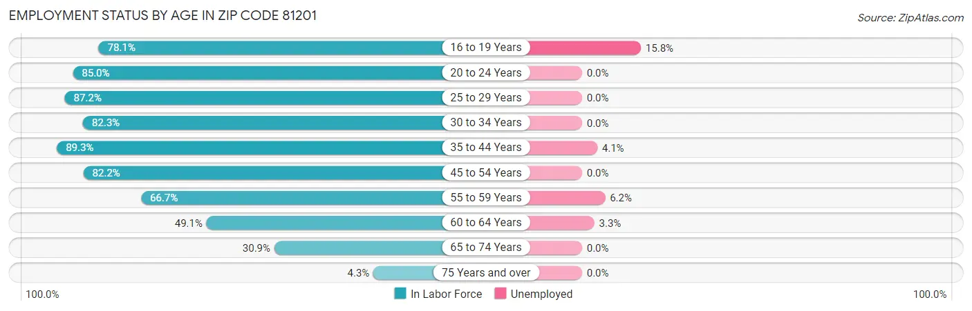 Employment Status by Age in Zip Code 81201