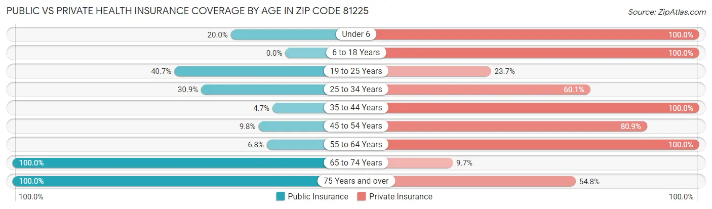 Public vs Private Health Insurance Coverage by Age in Zip Code 81225
